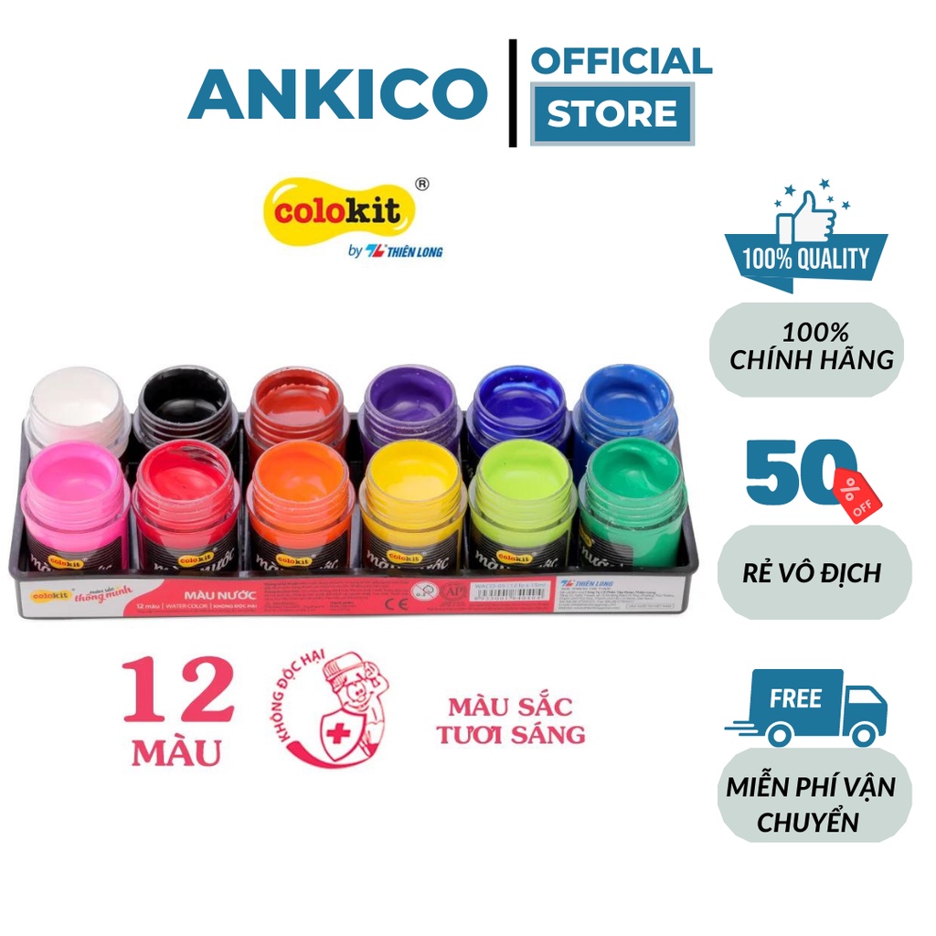 Màu nước Thiên Long colokit 12 màu WACO-05 bộ màu vẽ tranh đẹp ANKICO