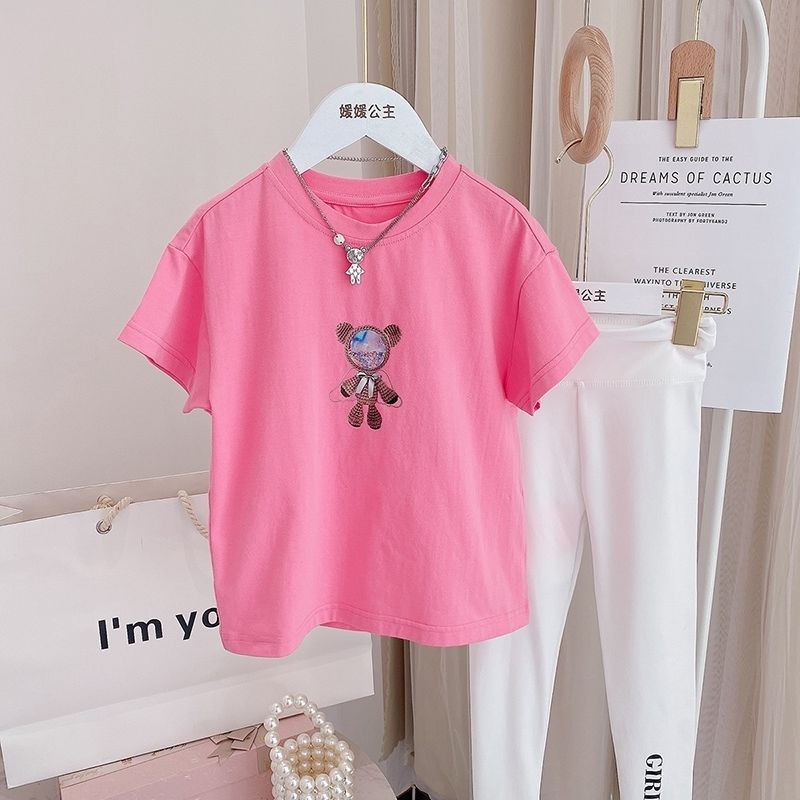 Áo Thun Cotton Ngắn Tay Cổ Tròn In Chữ Thời Trang Mùa Hè Cho Bé Gái