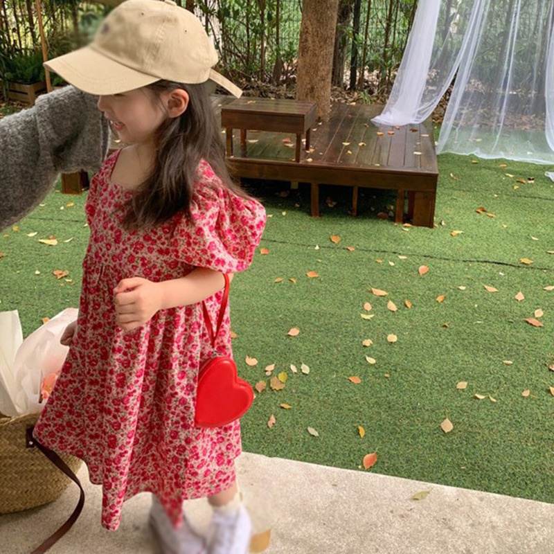 Đầm Hoa Tay Phồng Cổ Vuông Thời Trang Mùa Hè Hàn Quốc Cho Nữ