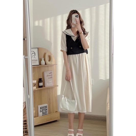 Set váy dài kèm gile cổ thuỷ thủ VIDRESS