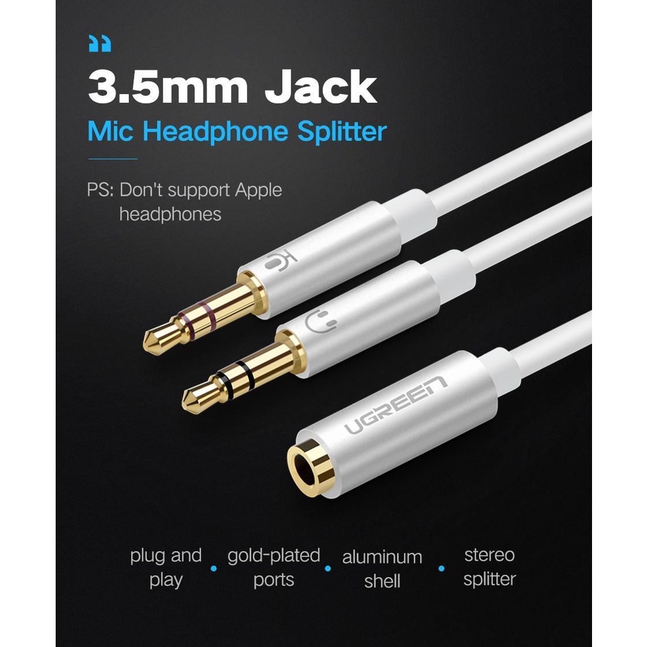 Cáp gộp 2 chân 1 Mic 1 loa ra 1 cổng âm Audio 3.5mm Ugreen 10790 mạ vàng cao cấp - Hàng chính hãng