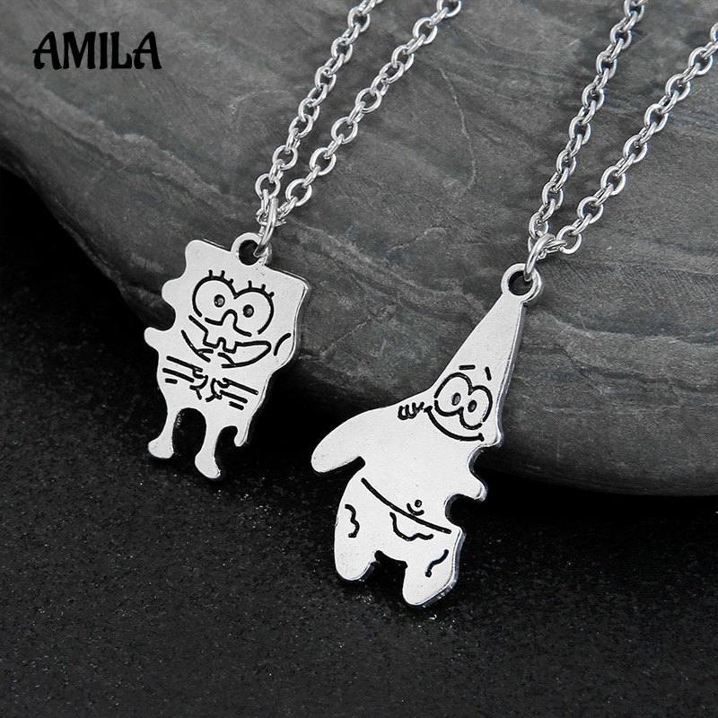 AMILA Vòng cổ Hai Lớp Bằng Thép Titan Mặt Hình Spongebob Màu Sắc Phong Cách hip hop Dành Cho Nam Và Nữ
