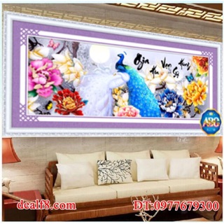 Tranh đính đá chim công gia hoà vạn sự hưng