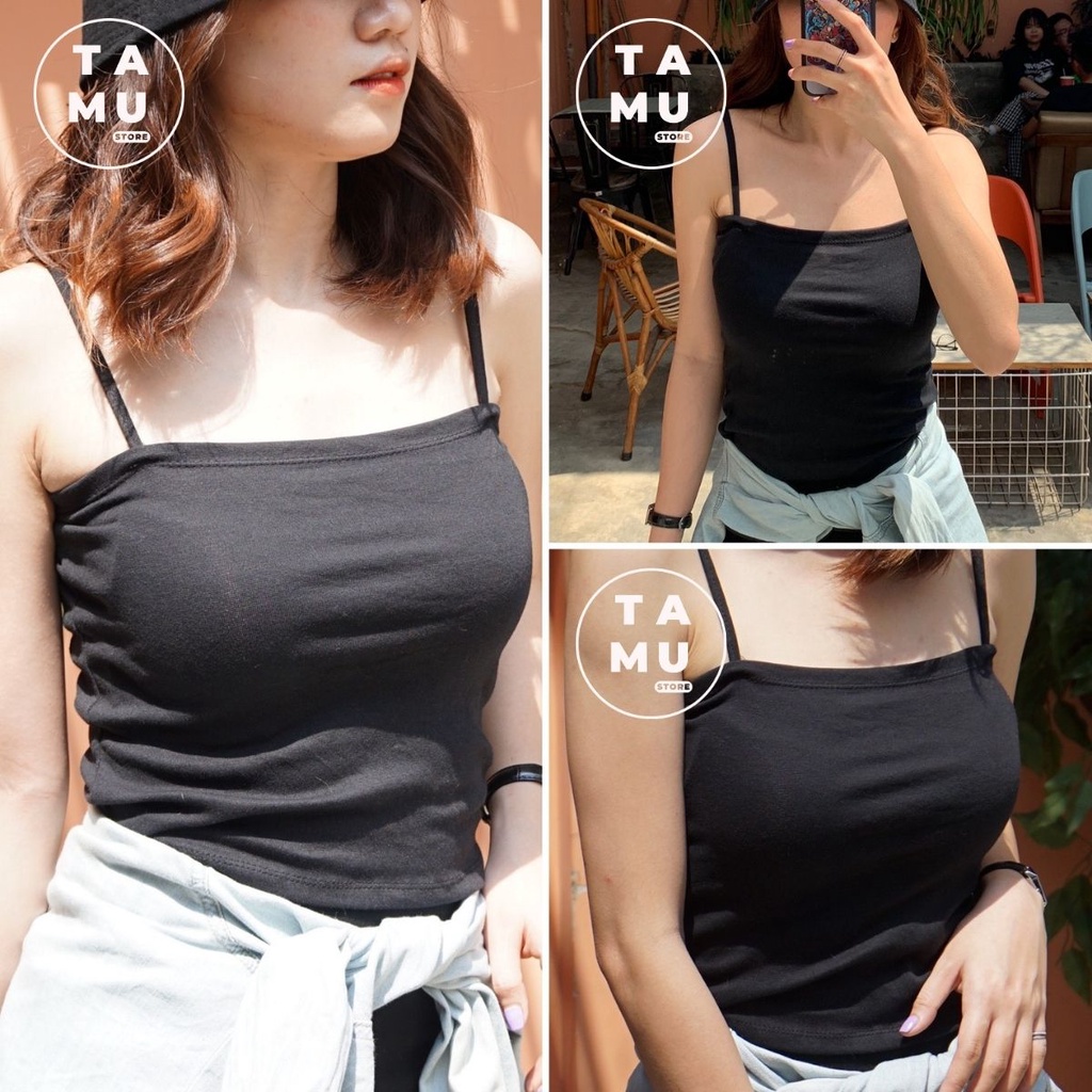 Áo croptop ôm hai dây vải cotton dày dặn 2 dây nữ co giãn tốt - Shop bán áo croptop đẹp - HD03