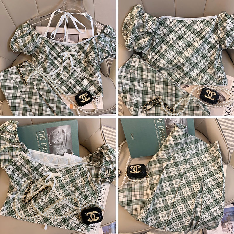 Bộ Áo Sơ Mi Ngắn Tay + Chân Váy Xếp Ly Đáng Yêu Thời Trang Cho Nữ