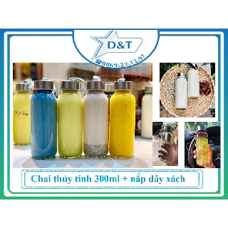 Chai thủy tinh 300ml [RẺ VÔ ĐỊCH] Chai thủy tinh trong suốt có dây xách đượng nước, trà sữa, nước cam. Bán sỉ - lẻ