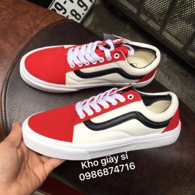 G [SALE SỐC] GIÀY VANS OLD SKOOL PHA ĐỎ ĐEN size 36->43 NAM NỮ :)) , $