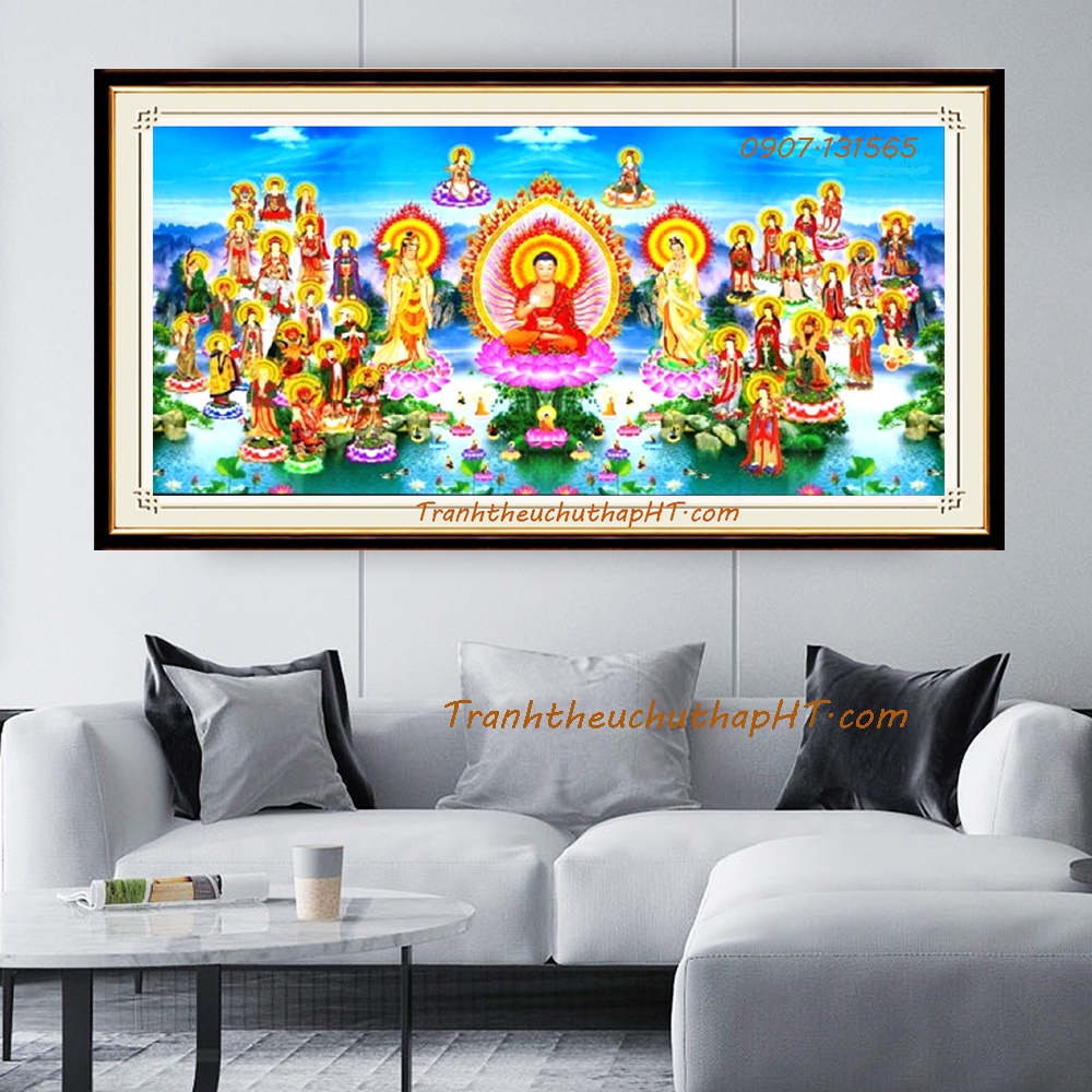 Tranh đính đá Tây Phương Cực Lạc Thánh Chúng 130*65cm - tự đính