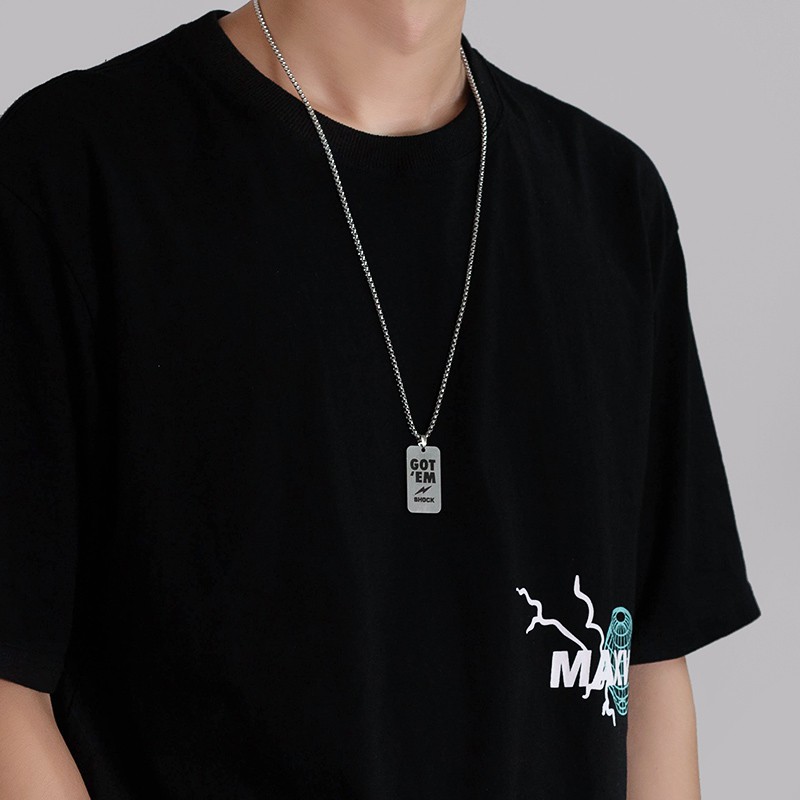 Vòng Cổ Thép Titan Mặt Thẻ Khắc Chữ Phong Cách Hip Hop