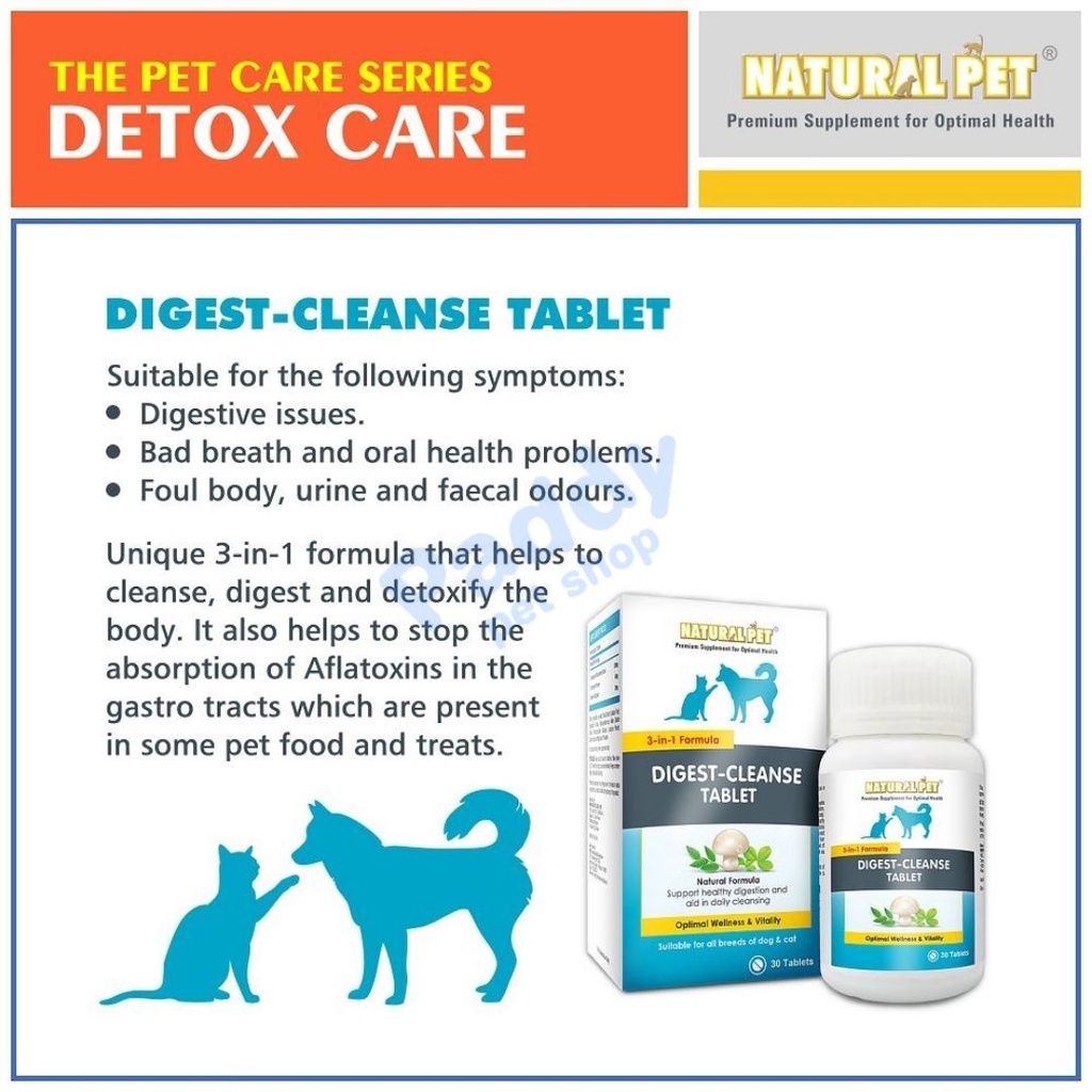 Viên Hỗ Trợ Tiêu Hóa, Thải Độc Ruột Cho Chó Mèo Natural Pet Digest Clease (Hộp 30 viên)