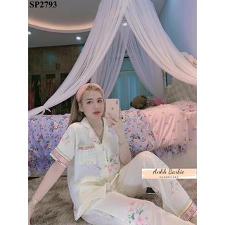 💕đồ bộ pijama💕 bộ lụa latin 💕 hoạ tiết hoa vàng cộc dài💕
