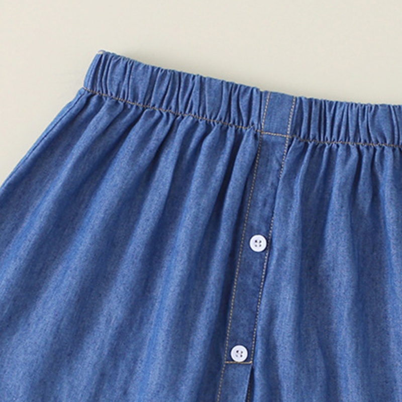 Oneri Áo Sơ Mi Denim Dài Nửa Thân Giả Váy Mini Xẻ Tà Viền Xanh Dương Cho Nữ