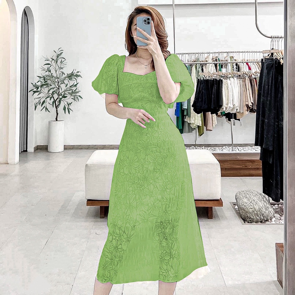 Đầm đi biển tay bồng hở lưng dáng dài váy đi chơi dạo phố HATI