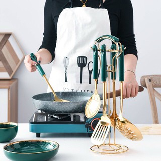 Bộ Dụng Cụ Làm Bếp [INOX 304][MẠ VÀNG CAO CẤP],đầy đủ màu sắc,thêm phần sang trọng cho nhà bếp,sơn tĩnh nhiệt an toàn