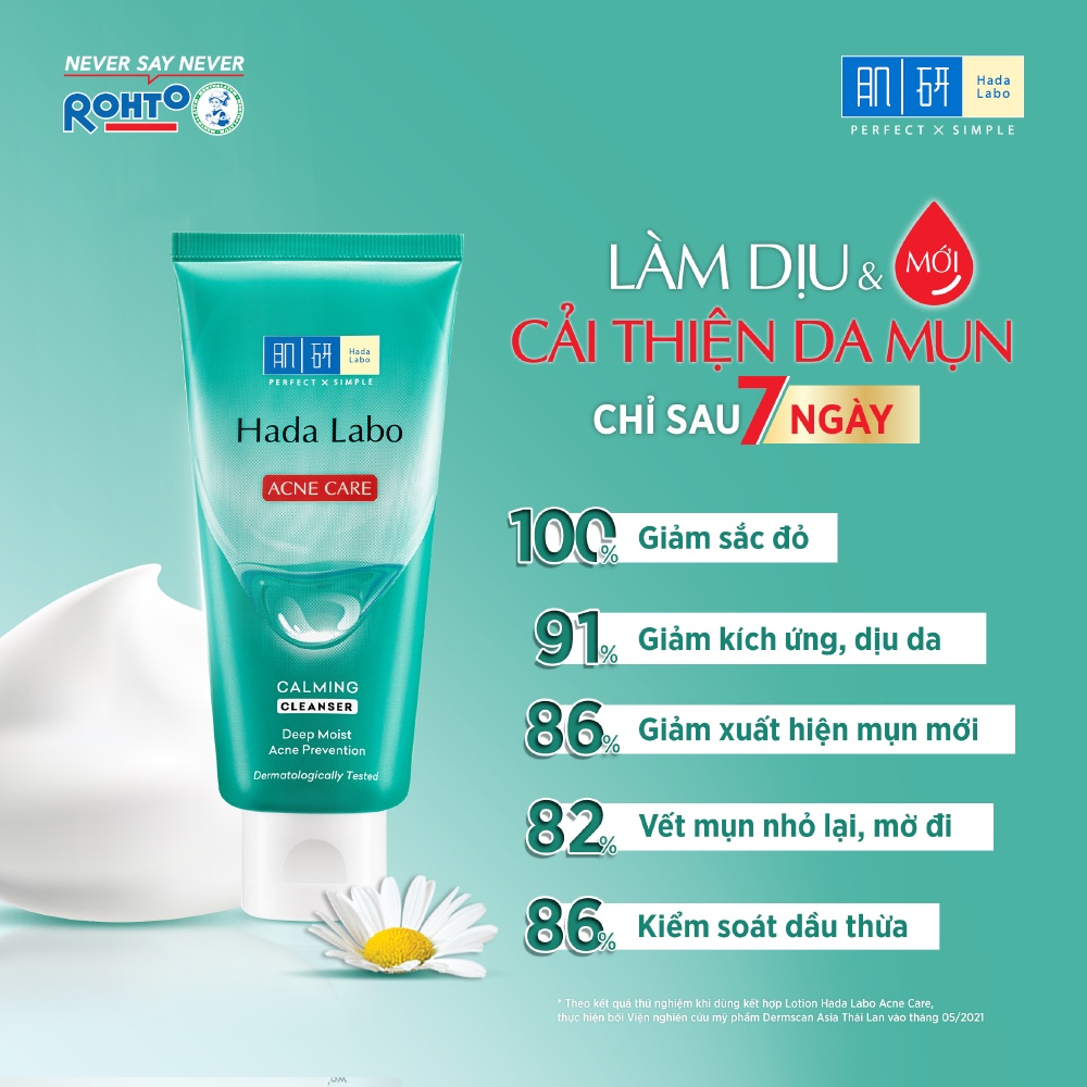 Kem rửa mặt cho da mụn, nhạy cảm Hada Labo Acne Care Calming Cleanser 80g