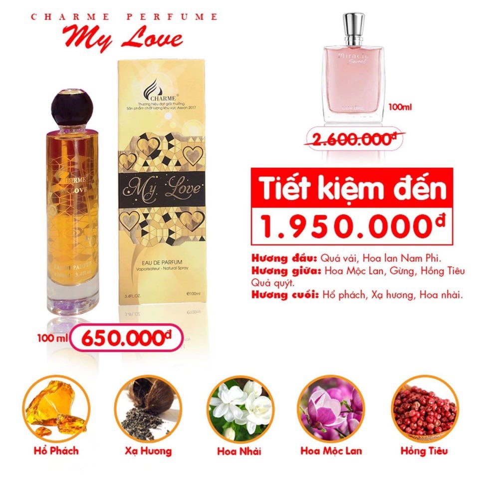 Nước Hoa Nữ My Love 100ml Chính Hãng, Phong Cách Nữ Tính, Lãng Mạn, Tinh Nghịch - Độ Lưu Hương Lâu - Nhóm Hương Hoa Cỏ