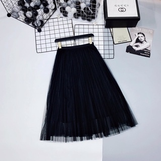 chân váy midi xếp ly dài công chúa vải voan màu đen xinh xắn