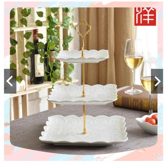khay sứ 3 tầng  đựng hoa quả bánh kẹo chỉ có vuông