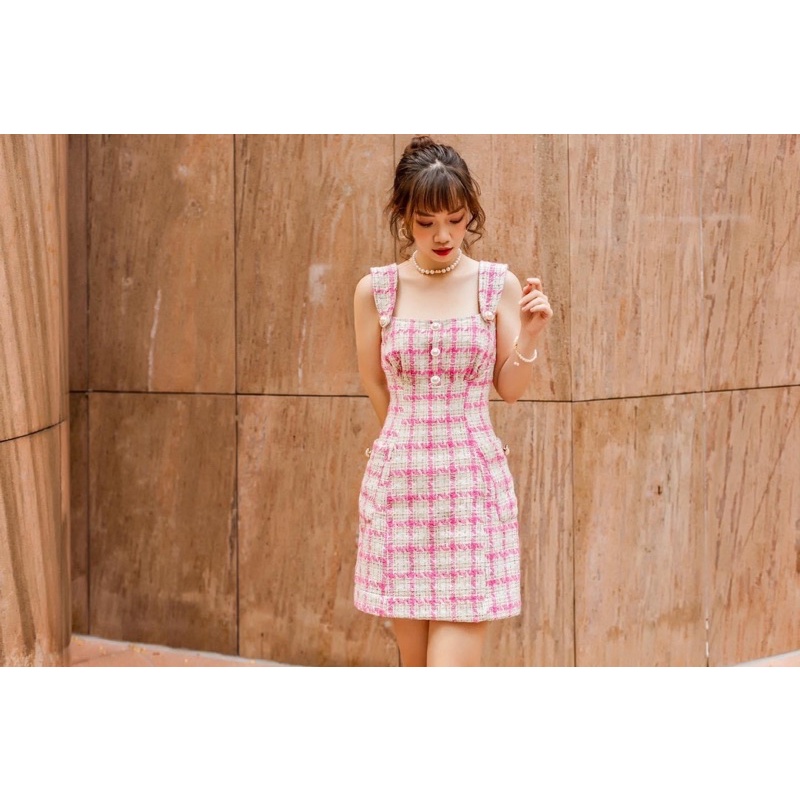 NEW 100% Đầm tweed hồng Vivi Trần size L form nhỏ