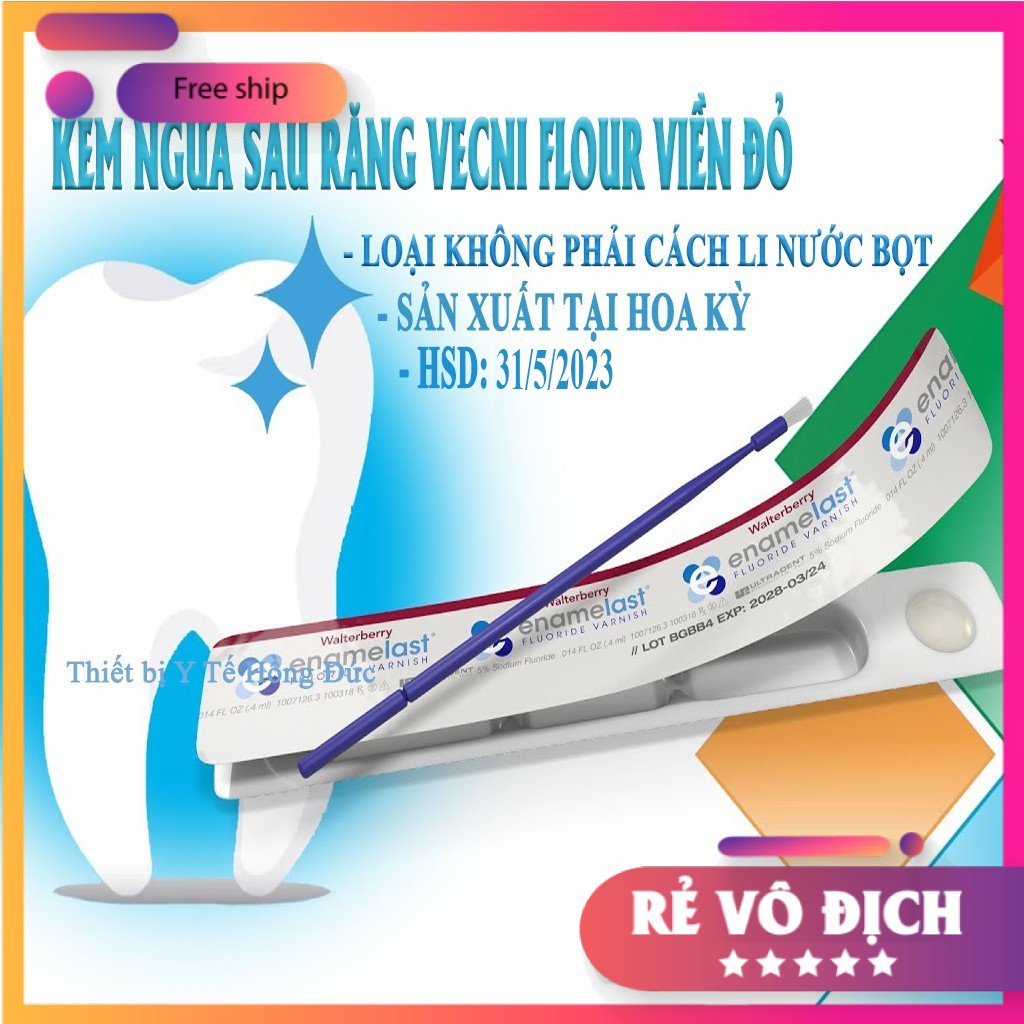 Kem Ngừa Sâu Sún Răng Vecni Flour Viền đỏ-Enamelast Fluoride Varnish-Giảm ê buốt, KHÔNG CẦN CÁCH LI NƯỚC BỌT-DATE 1/2024