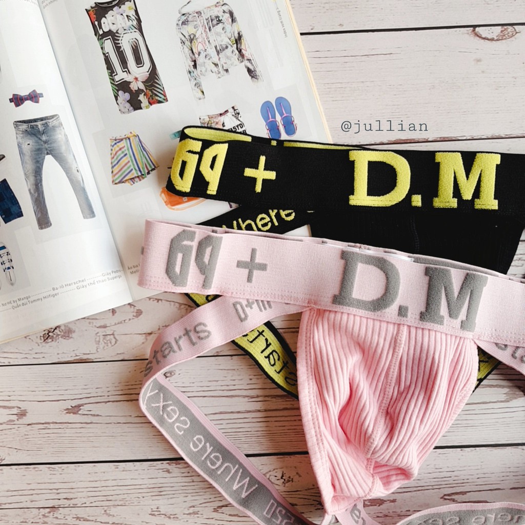 Quần lót nam Jockstrap DM cao cấp - nâng mông thêu chữ - Thun cotton thoáng mát -