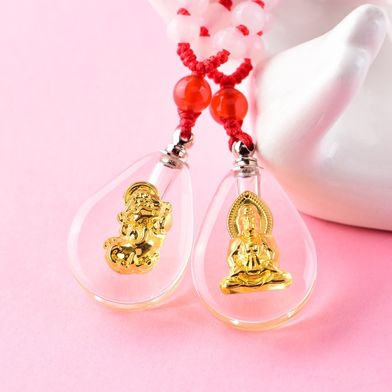 Dây chuyền, mặt dây chuyền dát vàng 3D mặt đá hình giọt nước
