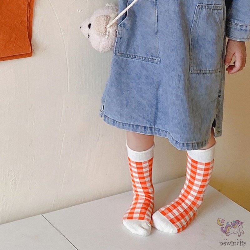 3 Đôi tất bằng cotton Họa tiết kẻ sọc ca rô màu kẹo phong cách hàn quốc size vừa cho bé trai và bé gái
