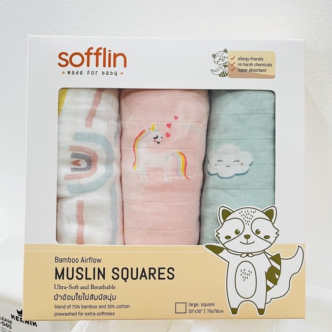 Combo 3 khăn sợi tre đa năng Sofflin (Thái Lan) size L 76x76cm - Rainbow lane | Unicon | Mint Cloud