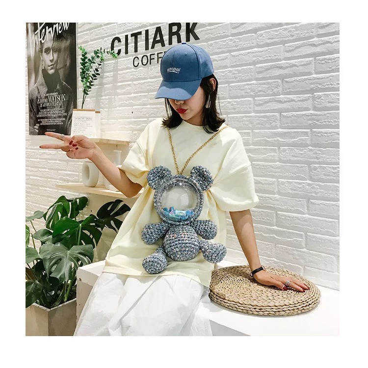 Túi Gấu, Balo Len Hình Gấu Mặt Trong Suốt Tự Làm Có Thể Làm 2 Kiểu Túi Đeo Chéo Và Balo Hot Tiktok