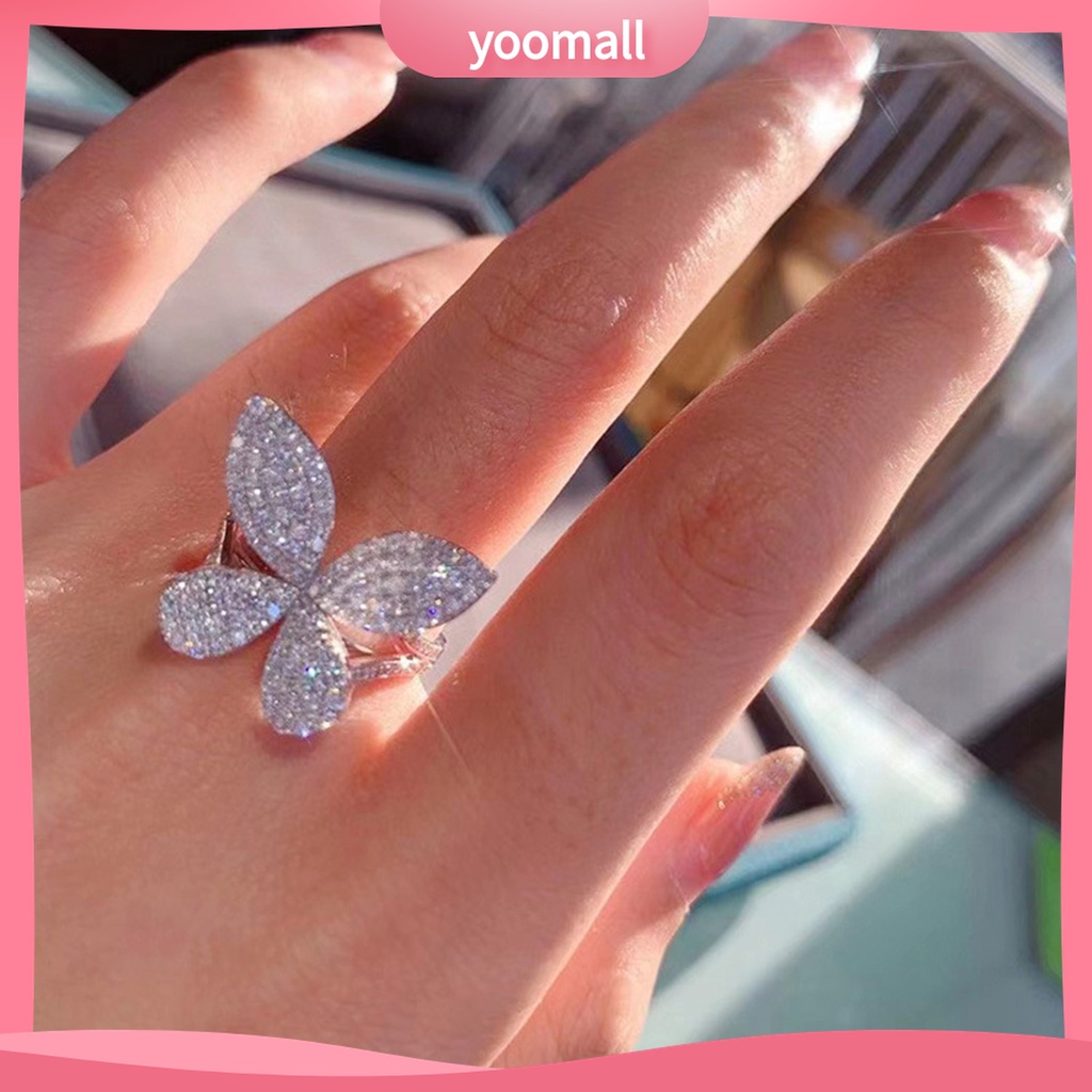 Yomall♡ Nhẫn Hở Hình Bướm Đính Đá Sang Trọng Cho Nữ