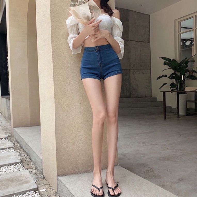 Quần short bò cạp cao ôm body tôn dáng quần jeans nữ ngắn 2 màu xanh nhạt và xanh đậm | BigBuy360 - bigbuy360.vn