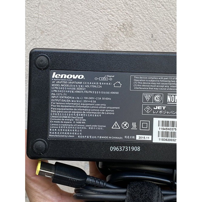 [Mã 155ELSALE giảm 7% đơn 300K] Sạc Lenovo Thinkpad P50 P51 P70 P71 20v 8.5A chuẩn bóc máy