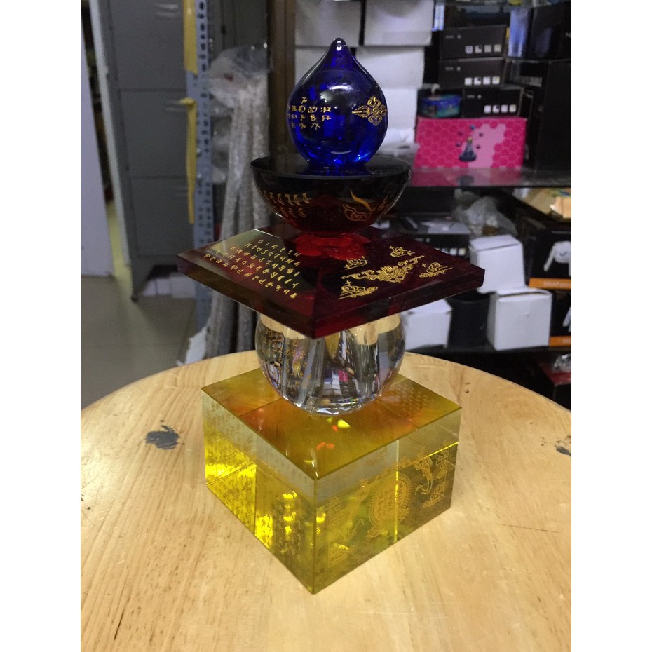 Tháp xá lợi Phật pha lê 05 màu nhỏ gọn