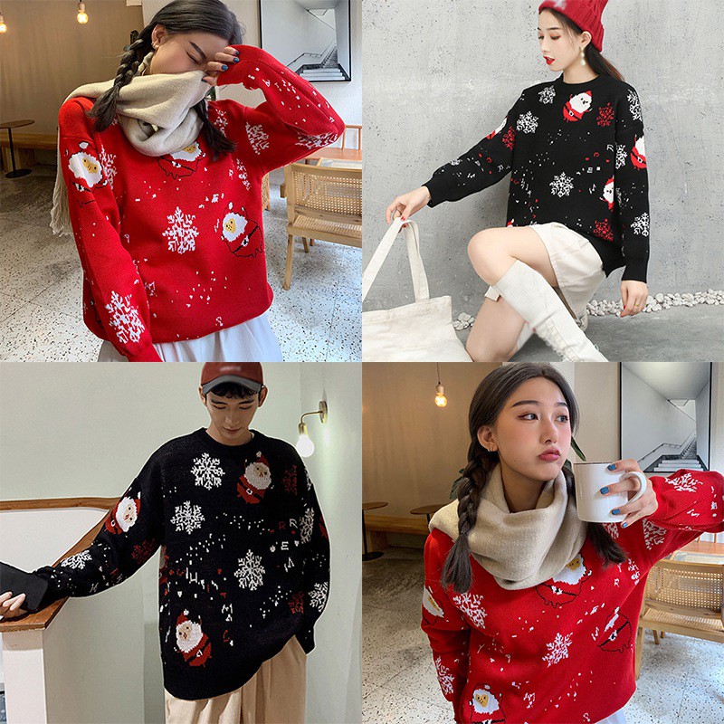 Áo Sweater Dáng Rộng Họa Tiết Ông Già Noel Xinh Xắn Dành Cho Các Cặp Đôi