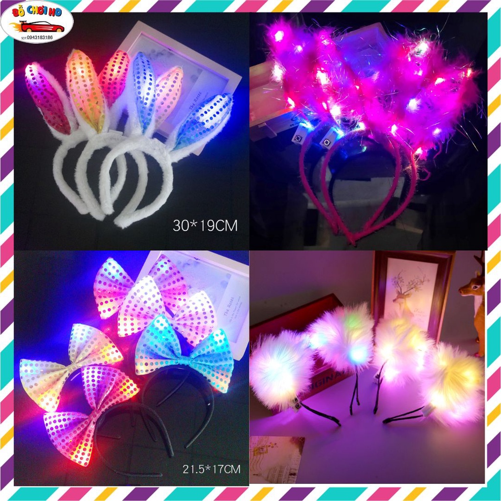 Bờm phát sáng, bờm tai thỏ, bờm tai mèo, đồ chơi phát sáng, bờm noel giáng sinh
