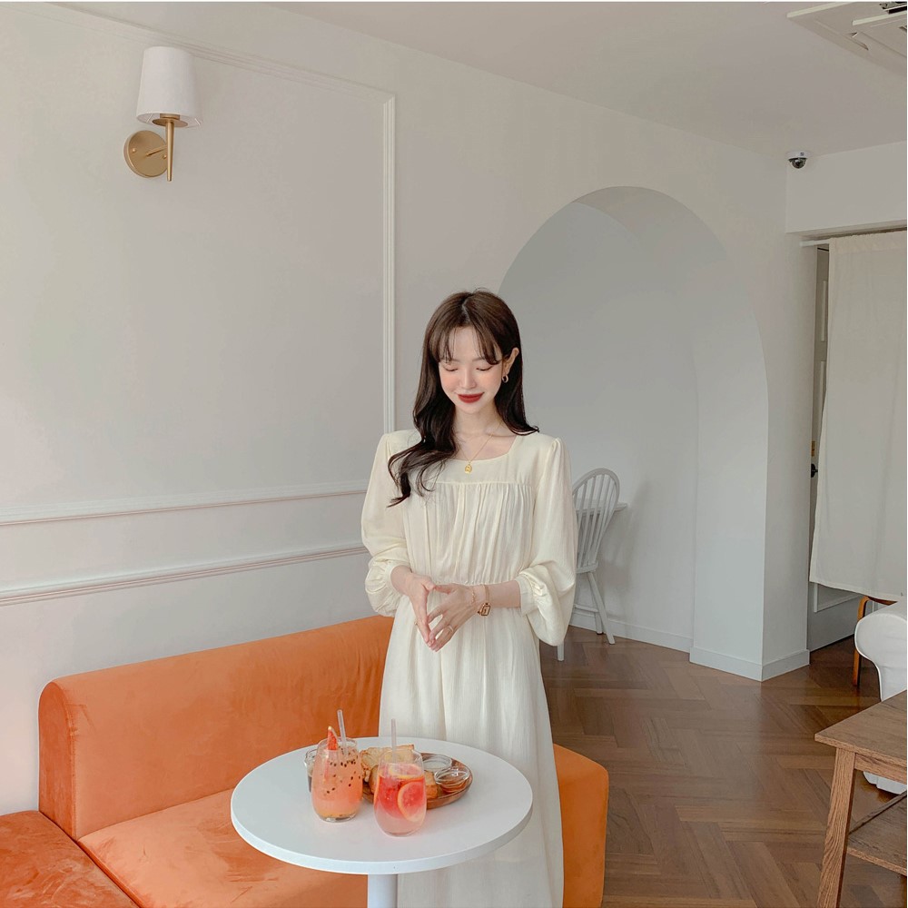 Đầm midi tay dài cổ vuông thời trang 32991