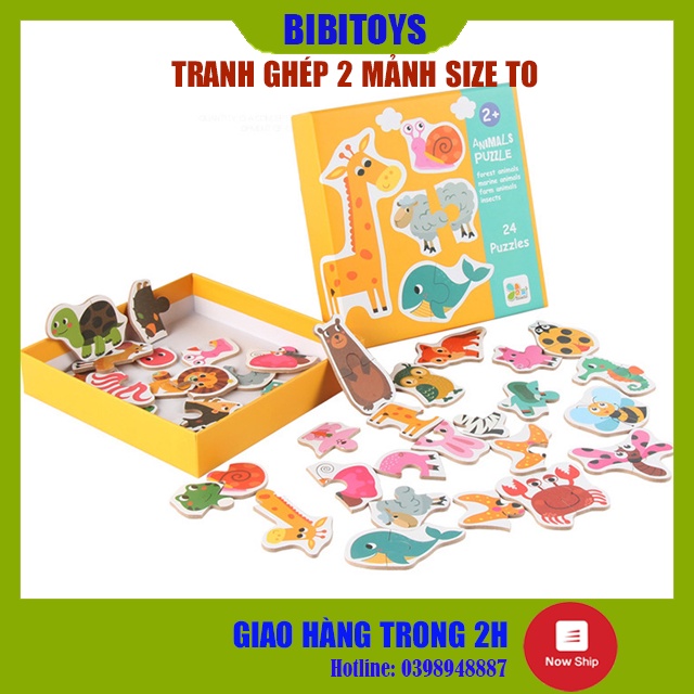 Tranh ghép gỗ 2 mảnh hộp giấy  cao cấp phát triển tư duy cho bé từ 2 tuổi trở lên