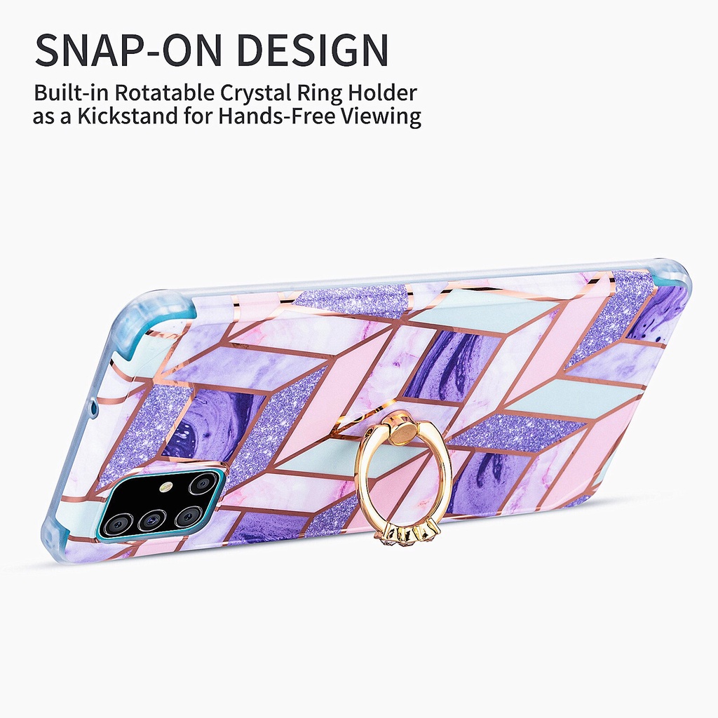 Ốp điện thoại họa tiết vân đá cẩm thạch hình học có nhẫn đỡ cho Samsung Galaxy S20 FE S20 Ultra S21 Plus S10