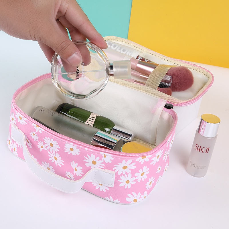 Túi Đựng Mỹ Phẩm Du Lịch Có Khóa Kéo In Hình Hoa Cúc Nhỏ