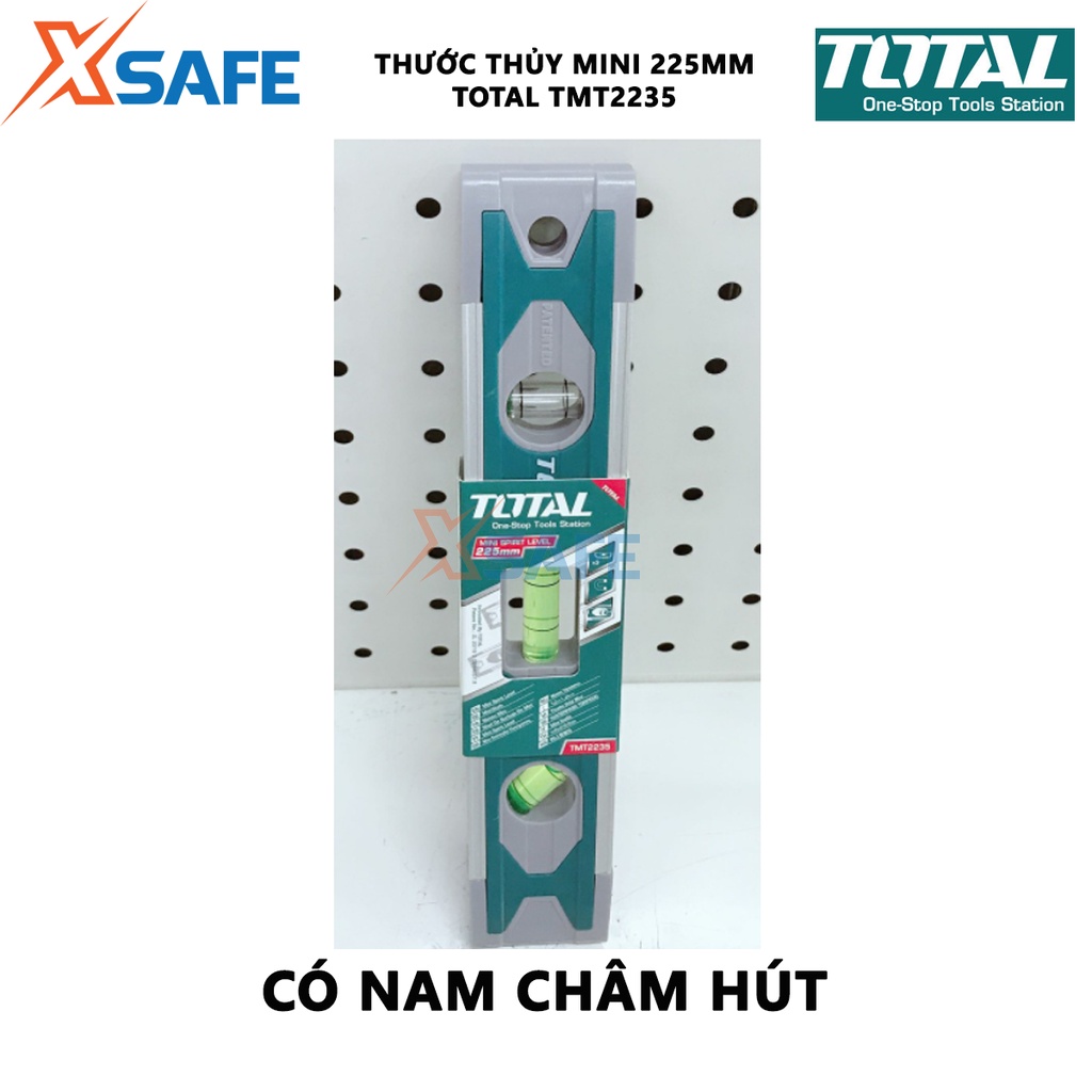 Thước thủy mini có từ TOTAL TMT2235 Thước thủy nam châm nhôm bọc nhựa ABS dài 225mm dùng căn chỉnh góc, cân bằng