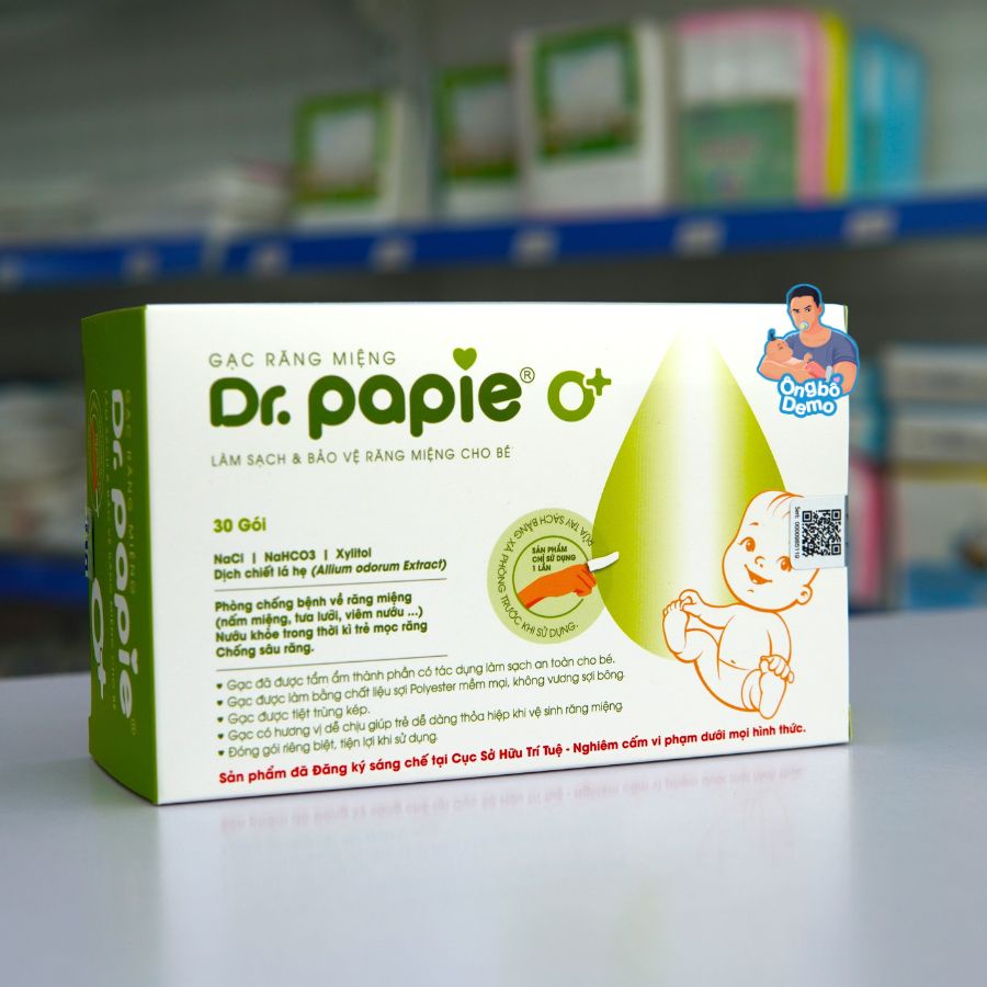 Gạc rơ lưỡi Dr Papie vệ sinh răng miệng (30 gói/hộp) - Ongbodemo