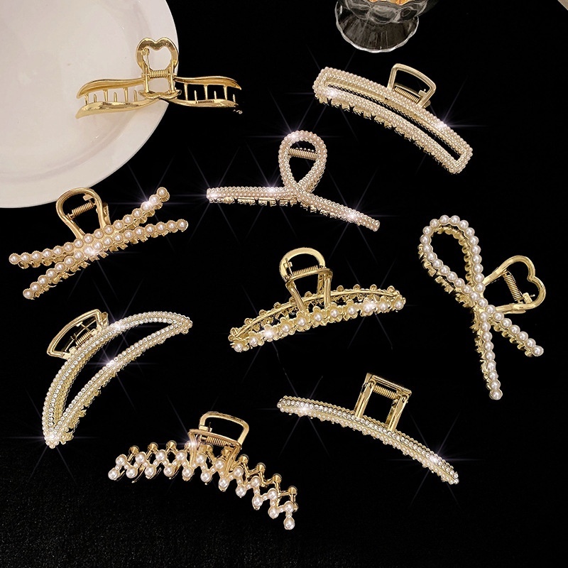 Kẹp tóc kim loại phối ngọc trai nhân tạo thanh lịch