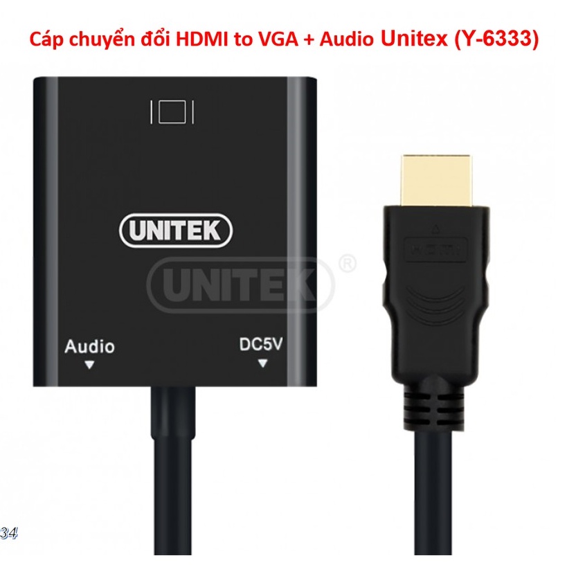 Cáp HDMI to VGA + Audio UNITEK Y6333- Hàng Chính Hãng 100%, Bảo Hành 12 Tháng- Cáp Y-6333 Unitek