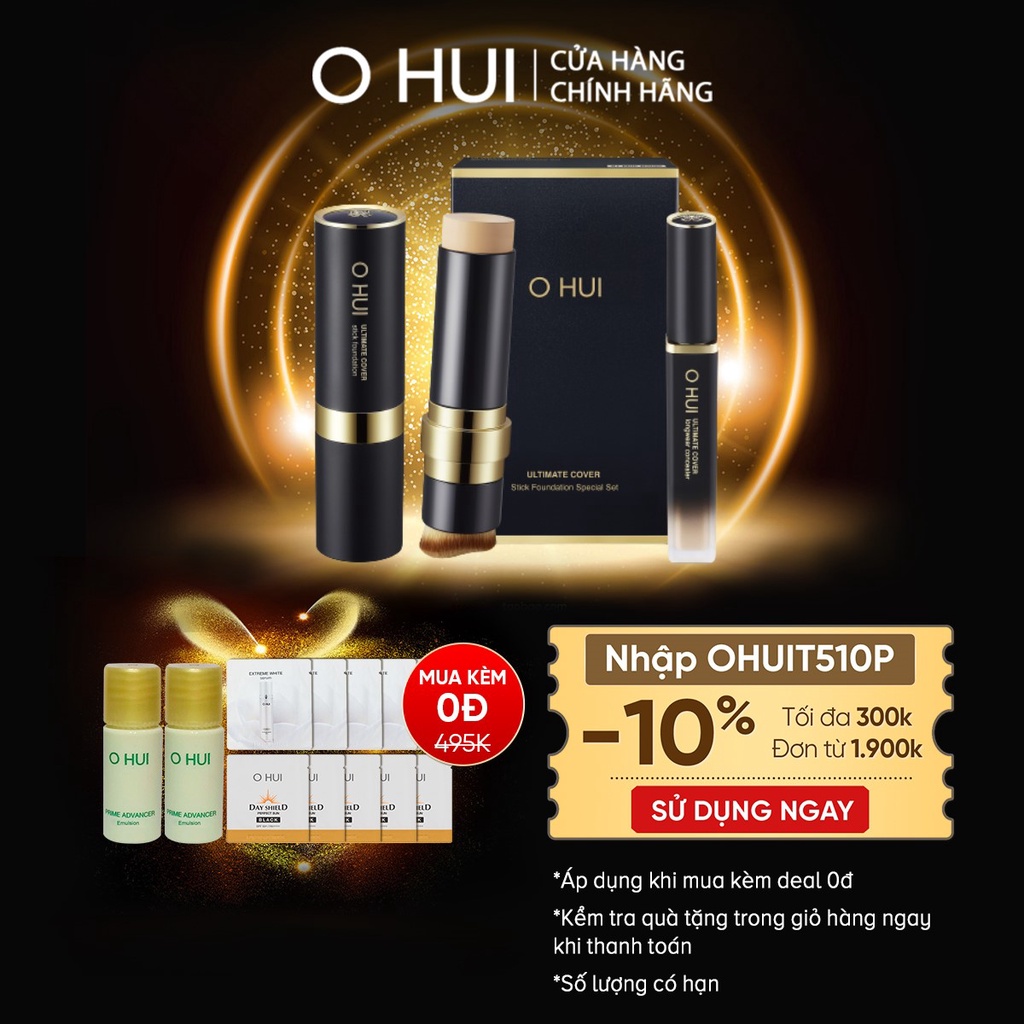 Bộ Kem nền siêu che phủ và Kem che khuyết điểm  OHUI Ultimate Cover Stick Foundation Set