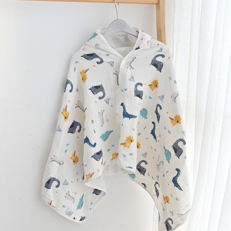 Khăn Choàng Tắm Có Nón Bằng Cotton Mềm In Họa Tiết Hoạt Hình Cho Bé