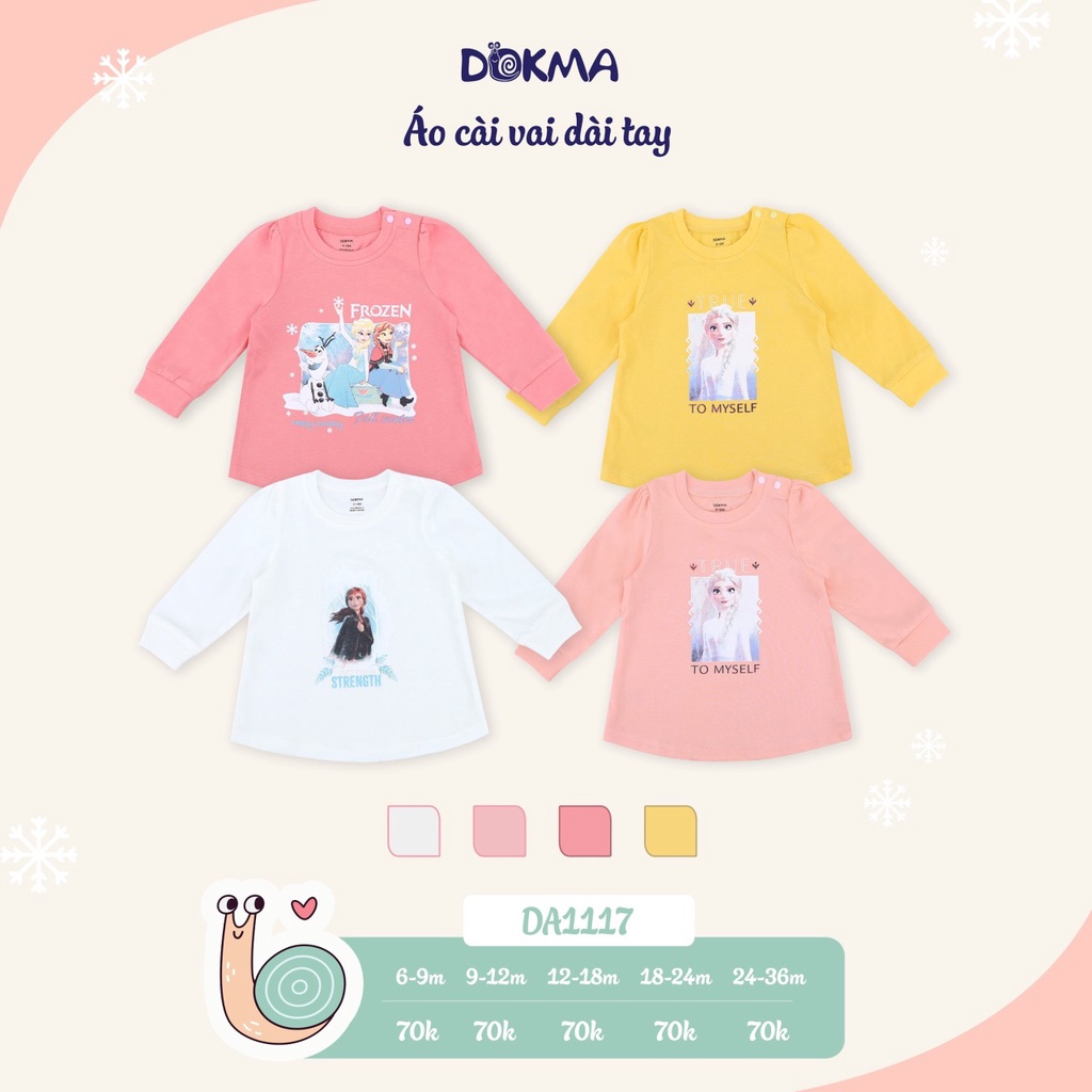 Dokma Áo dài tay cotton mỏng co giãn cho bé gái 9-36 tháng