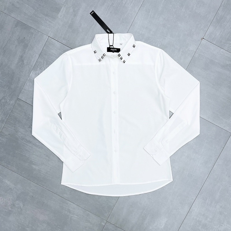 Áo Sơ Mi Nam Dài Tay Trắng Trơn Phối Tag Đá Cổ Basic SM19P