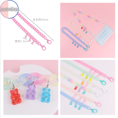 【sweet】children fashion acrylic candy color bear pendant Anti-lost hanging chain lanyard for glasses Accessories 55cm