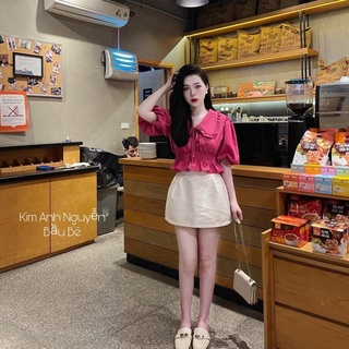 Áo croptop cổ sơ mi chun eo