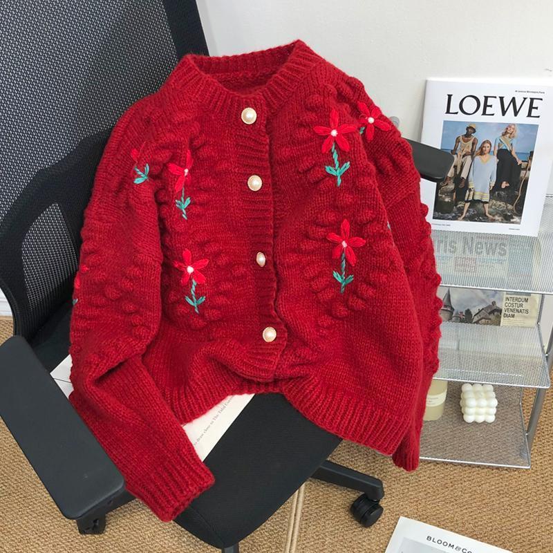 Áo Khoác Cardigan Dệt Kim Cổ Tròn Dáng Rộng In Hoa Thời Trang Mùa Đông Cho Nữ